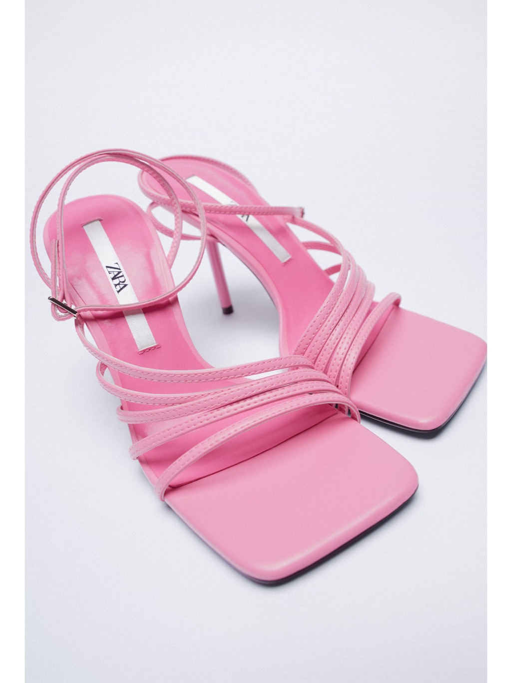 Nwt Zara Pink Strappy Heeled Sandals